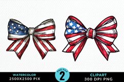 Watercolor Coquette 4th Of July Bow PNG Clipart Product Image 1