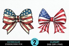Watercolor Coquette 4th Of July Bow Fun Clipart Product Image 1
