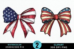 Watercolor Coquette 4th Of July Bow Fun Clipart Product Image 1