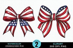 Watercolor Coquette 4th Of July Bow PNG Clipart Product Image 1