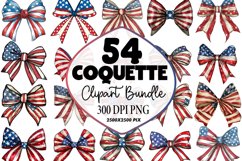 Watercolor 4th Of July Coquette Bow Clipart Bundle Product Image 1