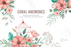 Coral Anemones &amp; Green Herbs - Watercolor Product Image 1