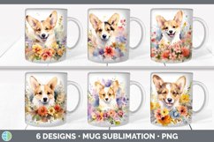 Bundle of six Wild Flowers Corgis Mug Wrap designs.