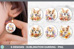 Bundle of six Wild Flowers Corgis Round Earrings designs.