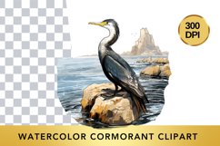 Watercolor cormorant Clipart , Animal Sublimation PNG Product Image 1
