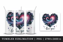 Watercolor cosmic heart stars galaxies Love You quote Valentine Day print 20 oz tumbler skinny mug wrap clipart t-shirt sublimation printable design