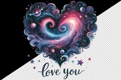 Watercolor cosmic heart stars galaxies Love You quote Valentine Day print 20 oz tumbler skinny mug wrap clipart t-shirt sublimation printable design