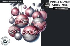 Pink &amp; Silver Christmas Baubles clipart PNG Product Image 1