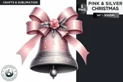 Watercolor Pink & Silver Christmas bell Clipart PNG Product Image 1