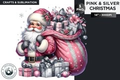 Pink &amp; Silver Santa Claus with gifts bag clipart PNG Product Image 1