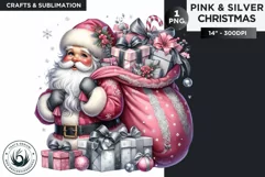 Pink & Silver Santa Claus with gifts bag clipart PNG Product Image 1