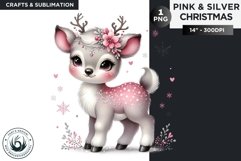 Pink &amp; Silver christmas reindeer clipart PNG Product Image 1
