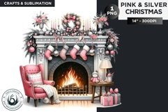 Pink &amp; Silver christmas chimney clipart PNG Product Image 1