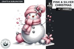 Pink &amp; Silver christmas Snowman clipart PNG Product Image 1