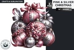 Pink &amp; Silver Christmas Baubles clipart PNG Product Image 1