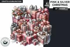 Pink & Silver Christmas Gifts clipart PNG Product Image 1