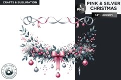 Watercolor Pink &amp; Silver Christmas garland Clipart PNG Product Image 1