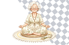 Yoga Grandma Clipart Bundle | 28 Watercolor Cottagecore PNG Product Image 2