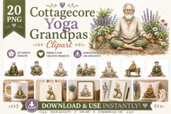 Yoga Grandpa Clipart Bundle | 20 Watercolor Cottagecore PNG Product Image 1