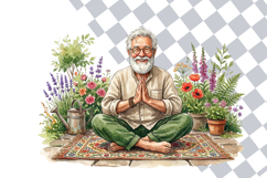 Yoga Grandpa Clipart Bundle | 20 Watercolor Cottagecore PNG Product Image 2