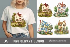 Watercolor Country House With Flower Garden Clipart Product Image 1
