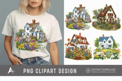 Watercolor Country House With Flower Garden Clipart Product Image 1