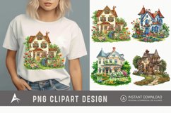 Watercolor Country House With Flower Garden Clipart Product Image 1