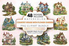 Watercolor Country House With Flower Garden Clipart Bundle Product Image 1