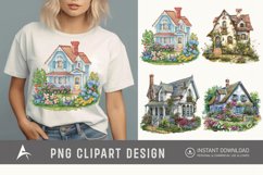 Watercolor Country House With Flower Garden Clipart Product Image 1