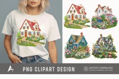 Watercolor Country House With Flower Garden Clipart Product Image 1