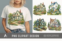Watercolor Country House With Flower Garden Clipart Product Image 1