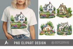 Watercolor Country House With Flower Garden Clipart Product Image 1