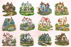 Watercolor Country House With Flower Garden Clipart Bundle Product Image 2