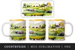 Watercolor countryside with fields and farmland, landscape design wrap sublimation bundle for customize your mug