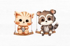 Couple Baby Animals in Swing Watercolor Sublimation Clipart Product Image 7