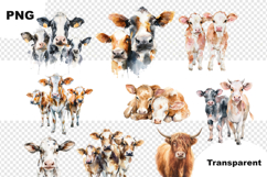 Watercolor Cow Clipart Funny Farm Cow Characters PNG Product Image 3