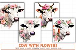 Watercolor cow with pink flowers Product Image 1