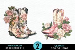 Watercolor Cowgirl Boots Clipart Bundle Product Image 3