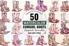 Watercolor Cowgirl Boots Clipart Bundle Product Image 1