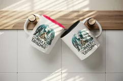 Watercolor cozy cabin smoke chimney trees Merry Christmas quote print 20 oz tumbler skinny mug wrap clipart t-shirt sublimation printable design