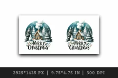 Watercolor cozy cabin smoke chimney trees Merry Christmas quote print 20 oz tumbler skinny mug wrap clipart t-shirt sublimation printable design