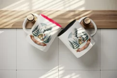Watercolor cozy cabin smoke chimney trees Merry Christmas quote print 20 oz tumbler skinny mug wrap clipart t-shirt sublimation printable design