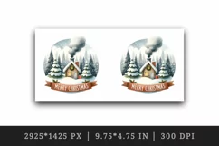 Watercolor cozy cabin smoke chimney trees Merry Christmas quote print 20 oz tumbler skinny mug wrap clipart t-shirt sublimation printable design