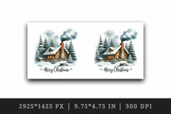 Watercolor cozy cabin smoke coming out chimney trees Merry Christmas quote print tumbler skinny mug wrap clipart t-shirt sublimation printable design
