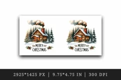 Watercolor cozy cabin smoke coming out chimney trees Merry Christmas quote print tumbler skinny mug wrap clipart t-shirt sublimation printable design