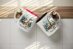 Watercolor cozy cabin smoke coming out chimney trees Merry Christmas quote print tumbler skinny mug wrap clipart t-shirt sublimation printable design