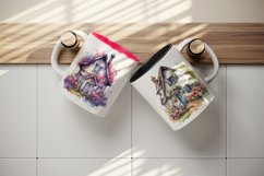Watercolor cozy cottage surrounded by flowers wrap sublimation bundle for customize your mug