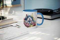 Watercolor cozy cottage surrounded by flowers wrap sublimation bundle for customize your mug