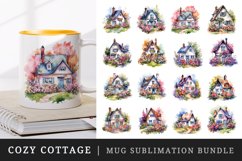 Watercolor cozy cottage surrounded by flowers wrap sublimation bundle for customize your mug