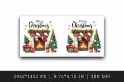 Watercolor cozy fireplace stocking tree Merry Christmas quote print 20 oz tumbler skinny mug wrap clipart t-shirt sublimation printable design